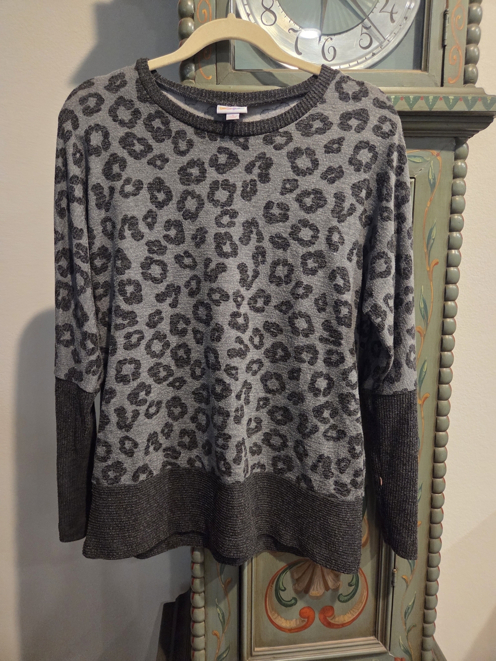 Lularoe Gray Leopard-Print Women's Sweater